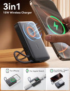 3 in 1 Magnetic Power Bank 22.5W Fast Charging Power Bank 10000mAh Wireless Portable Charger For iPhone 12-16 For AirPods Watch