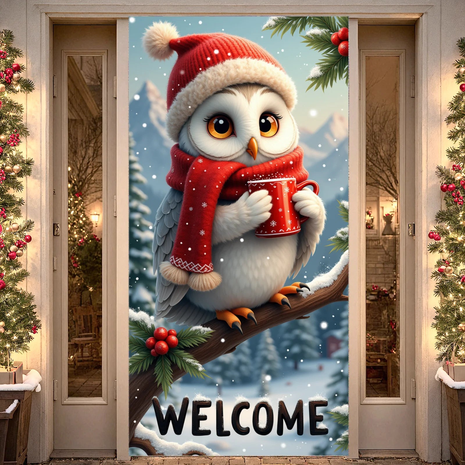 Winter Scene Welcome Banner Snow Forest Bird Art for Home Decor  Decoration Winter Party Christmas Navidad New Year Decor 2026
