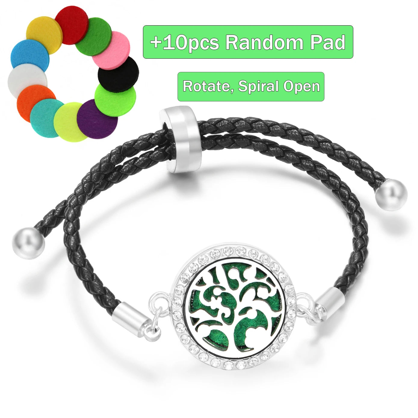 Aromatherapy Diffuser Flowers Rose Women Leather Perfume Bangle Essential Oil Locket Spiral Open Rhinestones Bracelet Jewelry