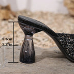 Elegant Pointed Toe High Heels Slippers Women Summer Fashion Clear Crystal Heel Sandals Woman Shiny Sequins Banquet Party Shoes