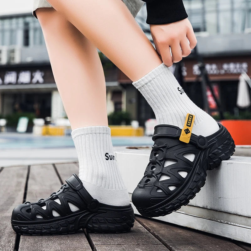 Men's Sandals, Lightweight Summer Outdoor Thick-soled Height-increasing Hollowed-out and Breathable Niche Slippers