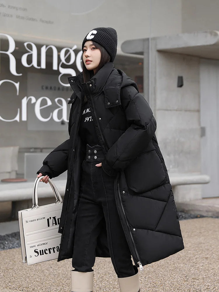 Vielleicht 2024 Snow Wear New Solid Winter Coat for Women Down Jacket Warm Casual Loose Hooded Winter Women Jacket Long Parkas