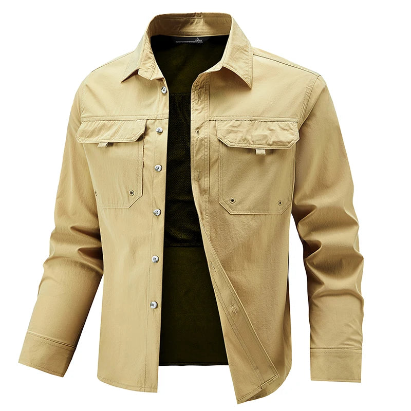 Men's Long Sleeved Shirt Comfortable Breathable Elastic Fashionable Versatile Workwear Shirt Outdoor Hiking and Commuting Shirt