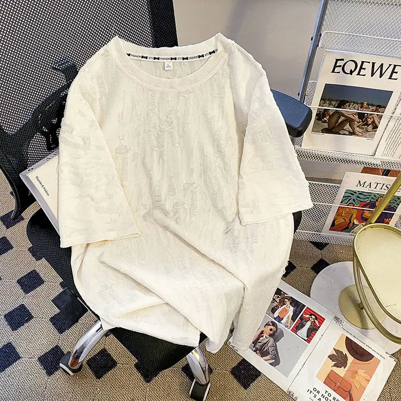 Embroidered Holes Short Sleeve T-Shirt Women Summer New Top