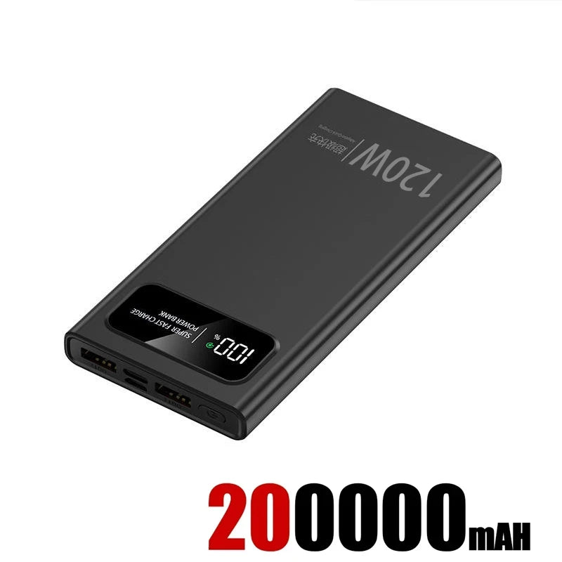 2025 Fast Charging Power Bank 200000mAh Ultra Large Capacity Powerbank 120W Super Charge Portable External Battery LED Display