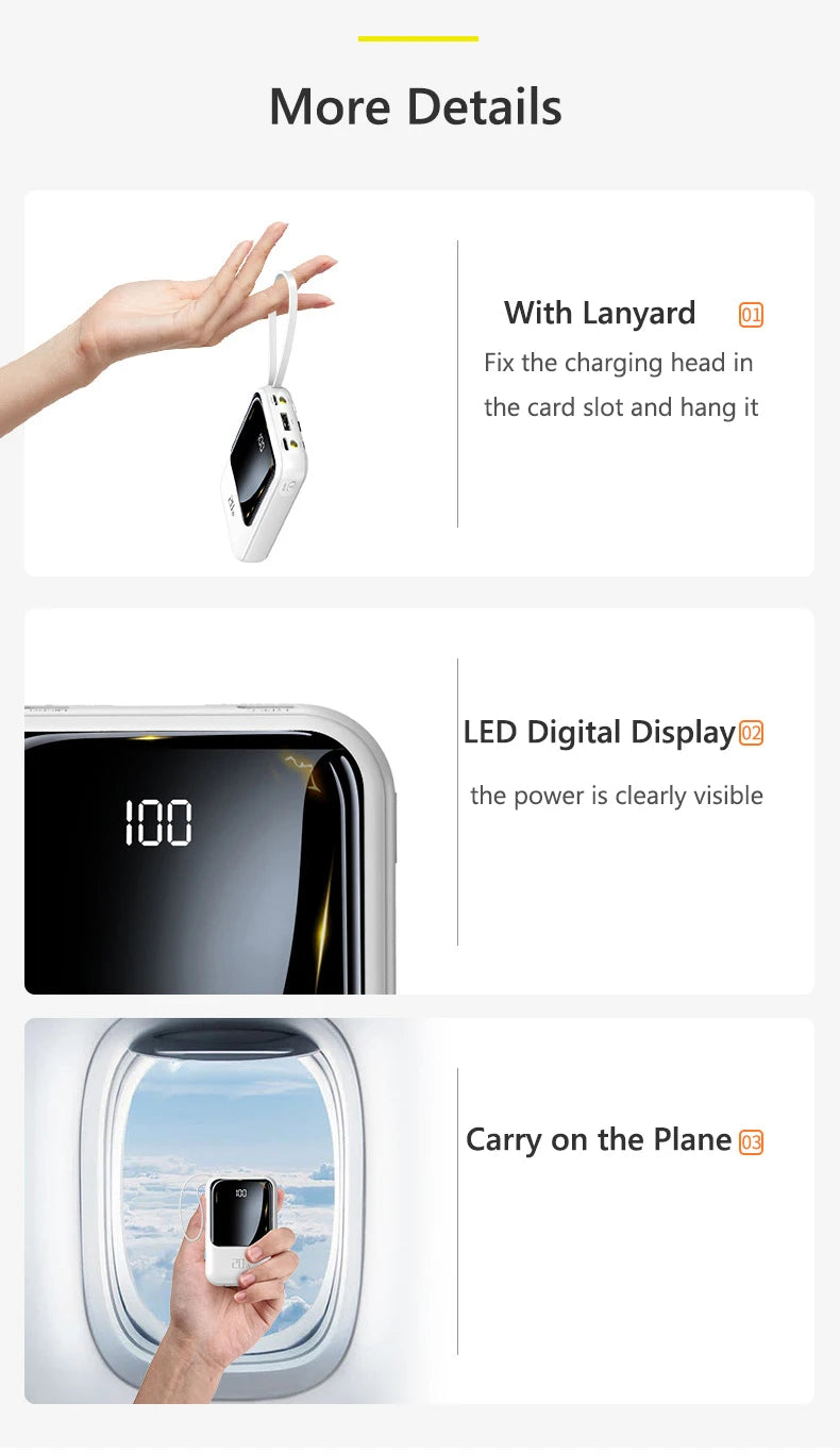 20000mAh Power Bank Suitable IPhone Huawei Xiaomi Portable Battery  Fast Charging Built-In with 4-Wire Digital Display External