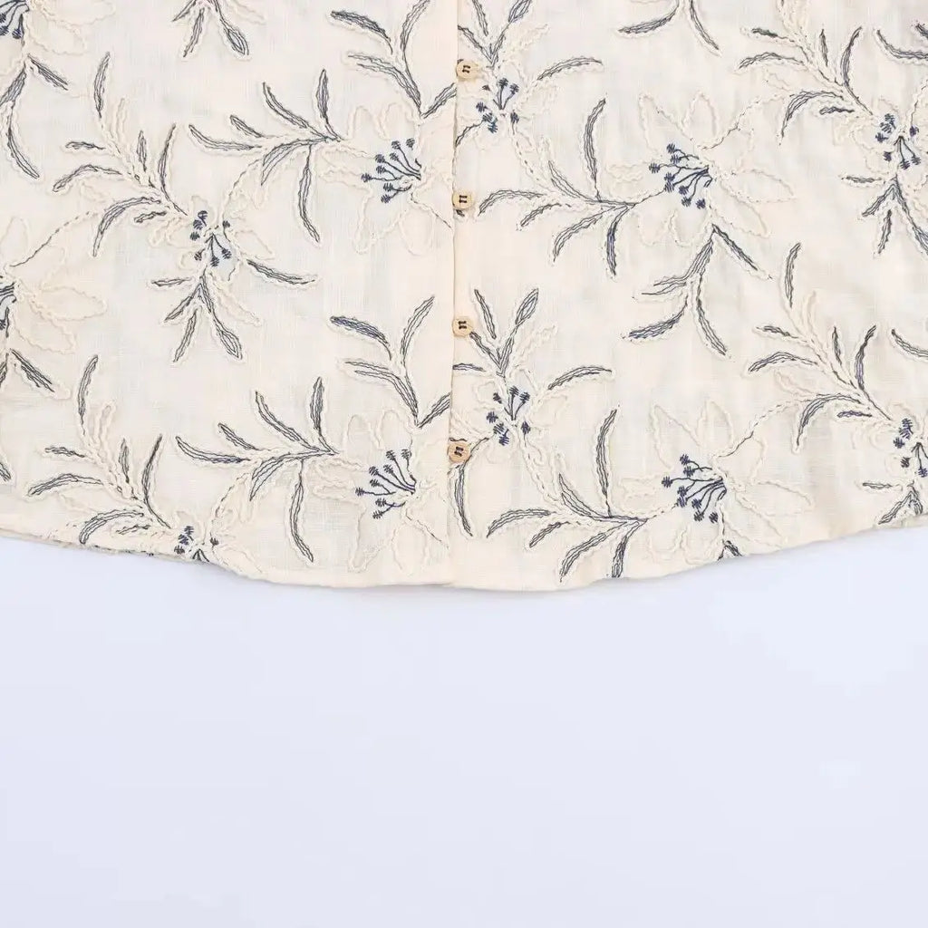 2025 WOMAN Women Fashion European and American Style Autumn New Embroidered Loose Shirt Chic V-neck Top Blouses Mujer