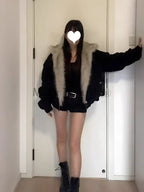 Winter New Elegant Liner Fur Loose Coat Women Y2k Fur Collar Hood Thick Fashion Parkas Casual Outerwear Cotton Padded Jackets