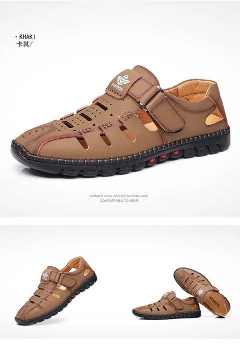 Men Sandals Leather 2024 Summer Breathable Casual Shoes for Man Slip on Clogs Outdoor Walking Shoes Non Slip Hand Made Sandalias