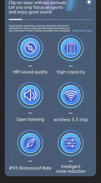 S20 wireless ear clip Bluetooth earphones are not in the ear and comfortable to wear. They are open high pitched headphones