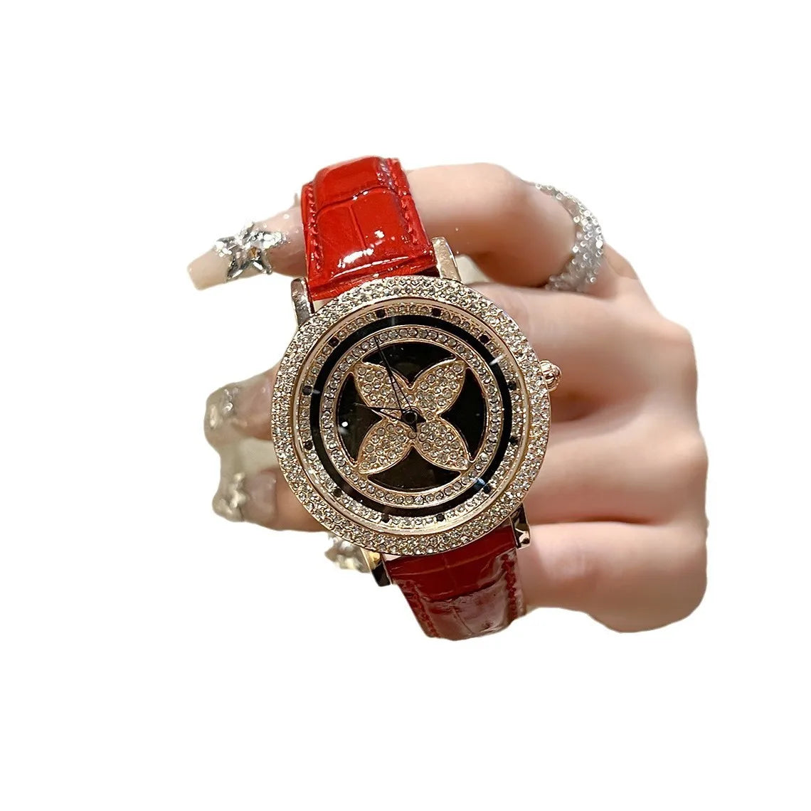 2025 Quality watches for women, four leaf timing, vintage flowers, light luxury, versatile fashion, exquisite temperament