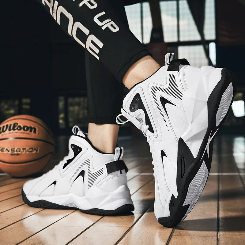 Mens Comfortable Basketball Shoes Outdoor Casual High Top Footwear Fashion Trend Leather Sneaker Oversized 39- 50 Wear Resistant