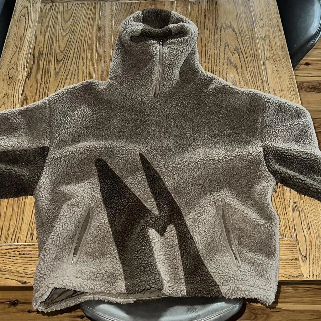 Winter Fashion Trend Color Blocking Lamb Fleece Men Women's High Street Casual Versatile Pullover Zipper Hooded Loose Warm Coat