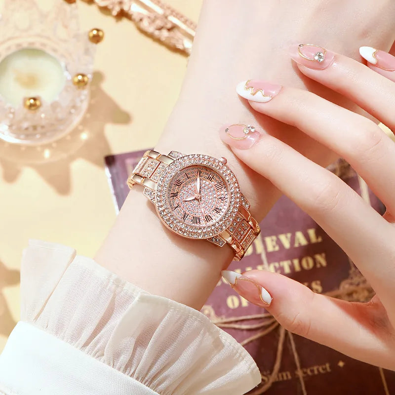 Women's Watches Fashion Original Quartz Wrist Watch for Ladies Roman Dial Dazzling Diamond Waterproof Luminous Luxury New