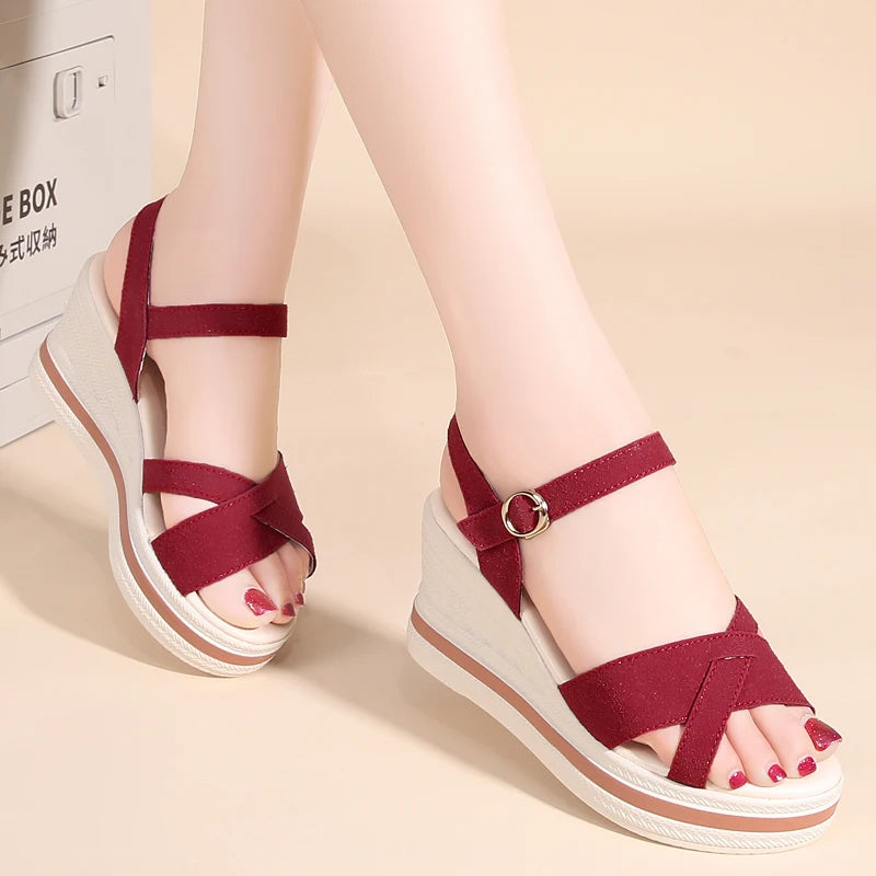 Women's Sandals Mix Color Wedges Heels Sandals Summer 2025 Shoes Woman Heeled Sandals Platform Summer Shoes Women Block Footwear