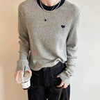 Women's Pullover Autumn/Winter 100% Wool Sweater Stitching Casual Knit Sweater Round Neck Tops Ladies Clothes Embroidery Blouse