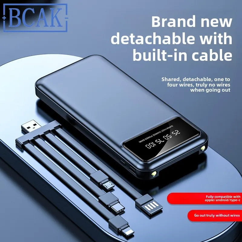 New Style BCAK power bank 20000mAh self-contained cable fast charging mini mobile phone gift mobile power supply