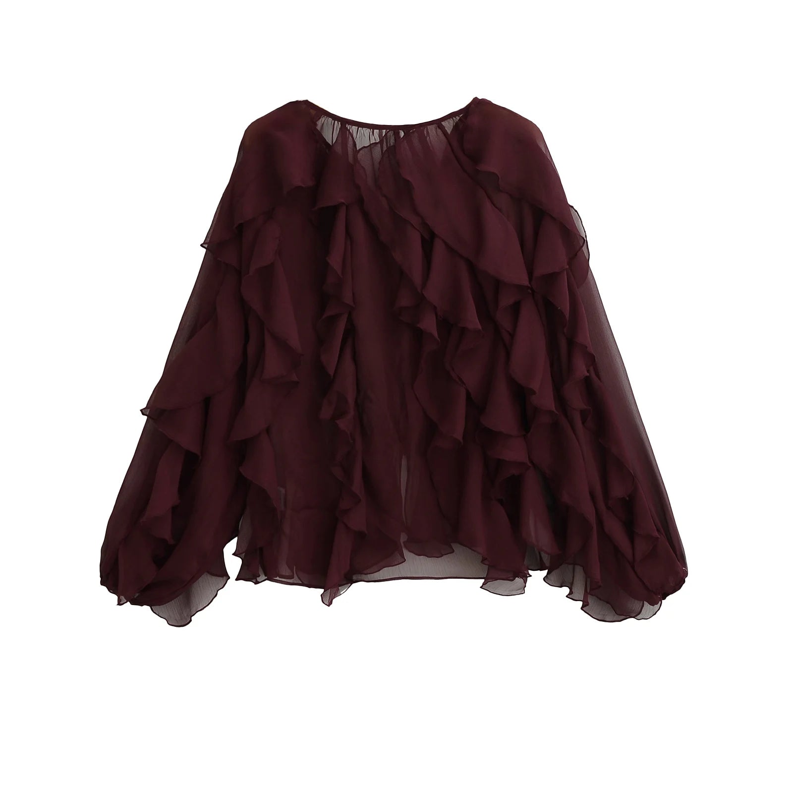 HH Women Ruffles Tierred Thin Blouses Solid Elegant Woman V Neck Long Sleeve Shirt 2025 Fashion High Street Lady Chic Tops