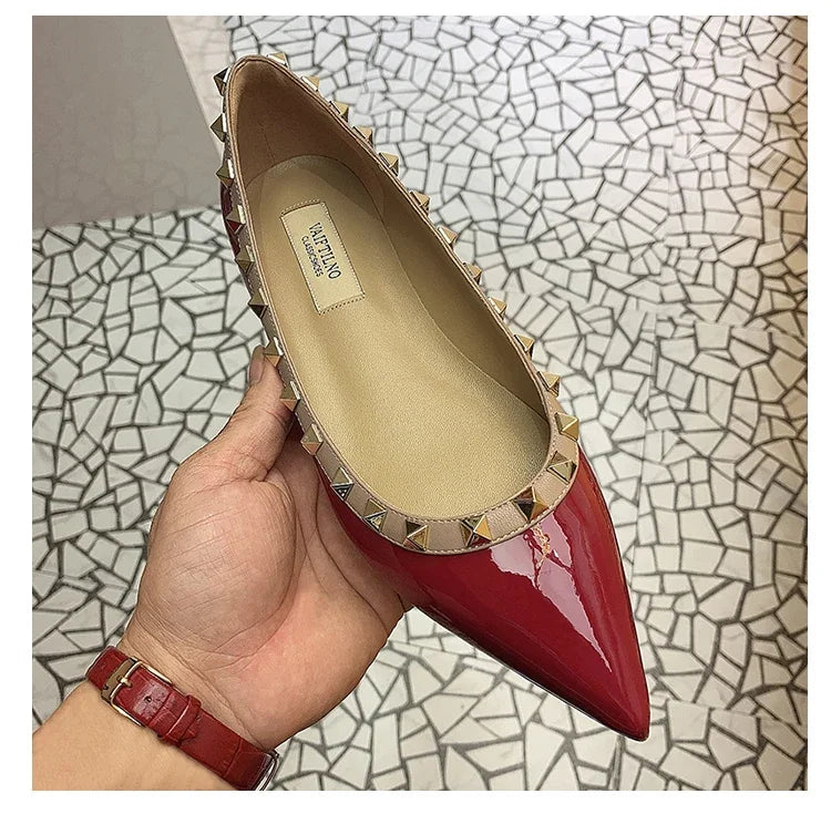 Women's Flat Shoes luxury woman shoes Leather Brand Rivet Flat Shoes Comfortable Casual Outdoor Pointed Toe Shallow Ladies shoes