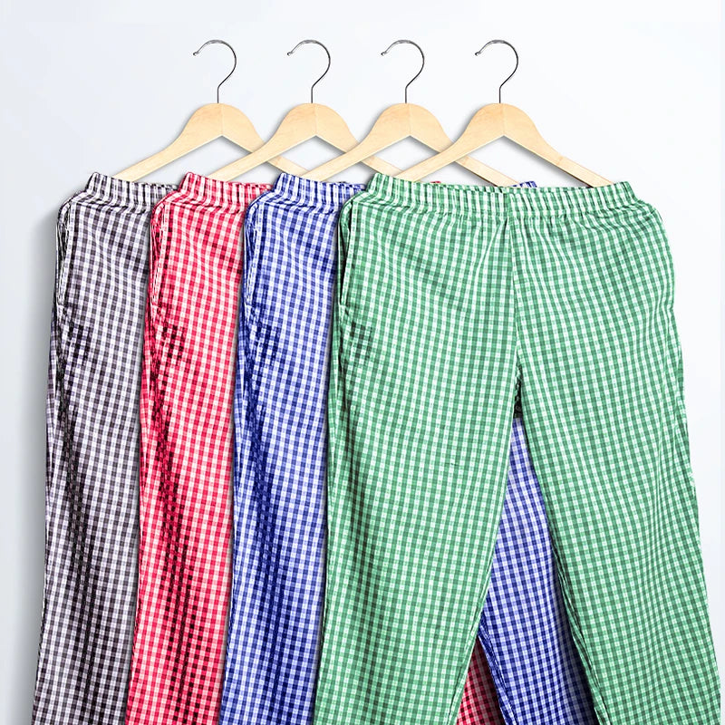 Pajama Pants Men's Pants Pure Cotton Home Pants Thin Summer Loose Plaid Cotton Home Pants Spring & Fall Air-Conditioned Pants