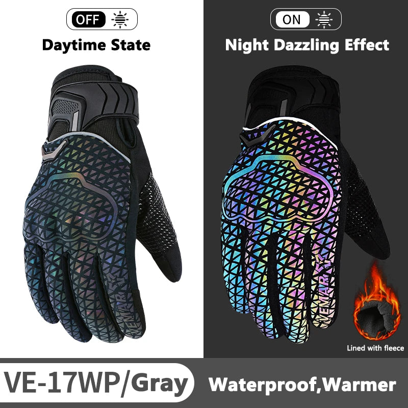 Autumn Winter Motorcycle Riding Gloves for Women Men Warm Fall-proof Windproof Moto Glove Colorful Reflective Touchscreen Glove
