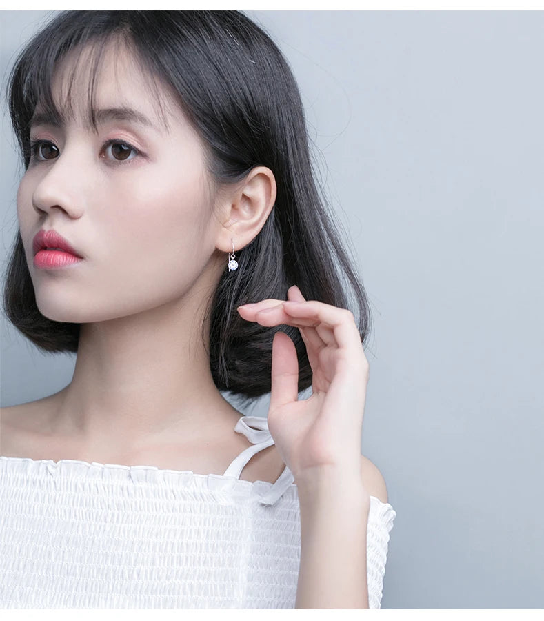 Modian New Blue Crystal Round Eyes Dangle Earrings for Women 925 Sterling Silver Gold Color Fashion Party Jewelry Gifts