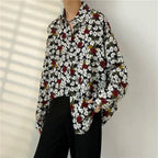 Shirt Men's Design Sense Is Niche Japanese Retro with Floral Patterns Lazy Style Rugged and Handsome Long Sleeved Shirt