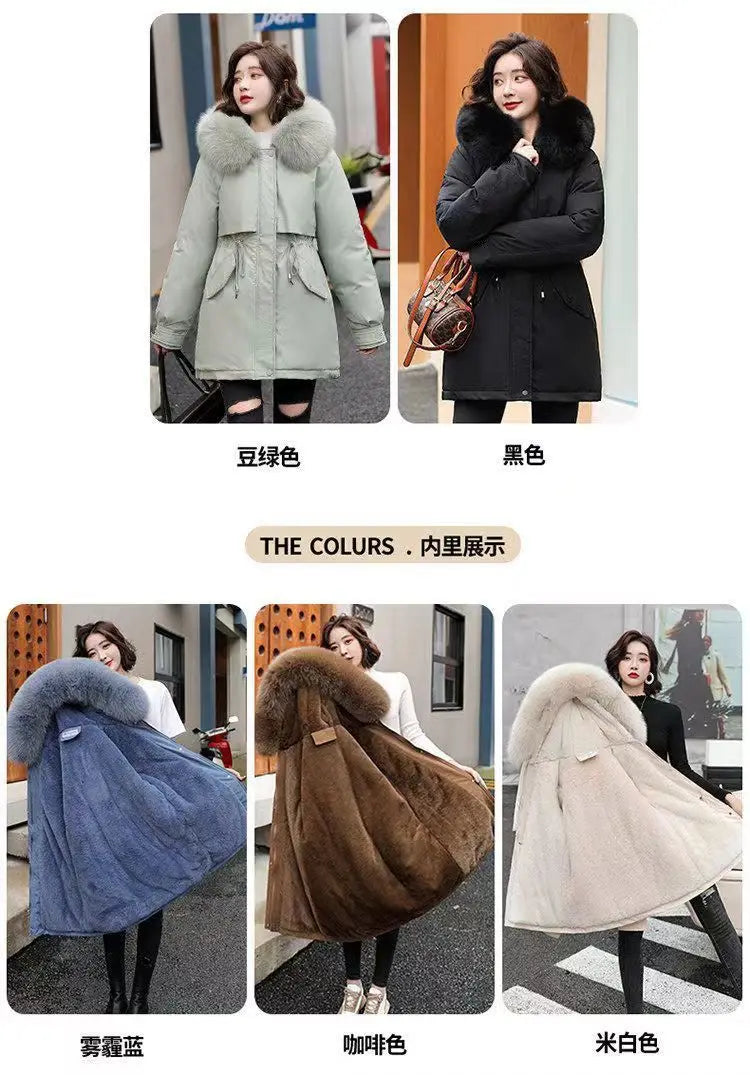 Winter Coat 2025 New Women's Thick Cotton Jacket Women's Medium long Korean version Fur collar Coat Female Warm Parka Overcoat