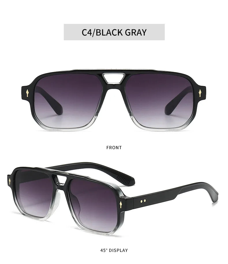 New Retro Double Bridge Square Sunglasses For Women Men Fashion Luxury Design Rivets Sun Glasses Trending Shades UV400 Eyeglasse