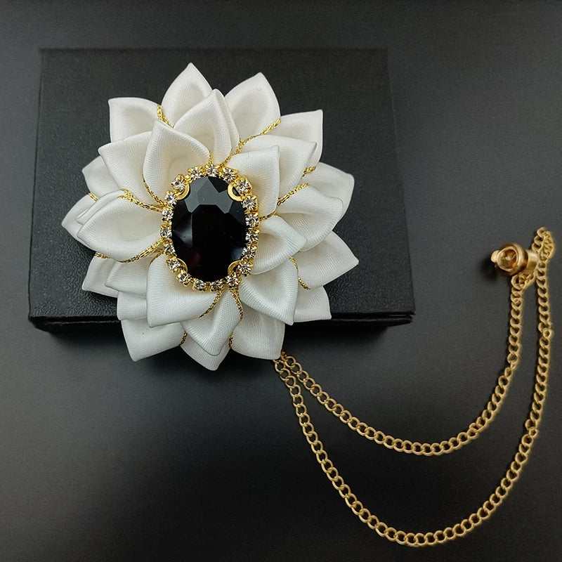 Wedding Bow Tie Corsage Men's Business Banquet Concert Suit Shirts Accessories Jewelry High-end Crystal Collar Flower Brooch Set