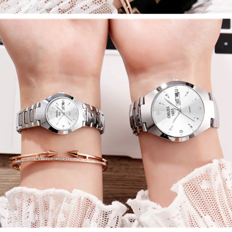 Couple Watches A pair of all-in-one personality durable men's watch Exquisite compact dual calendar Commuter women's watch
