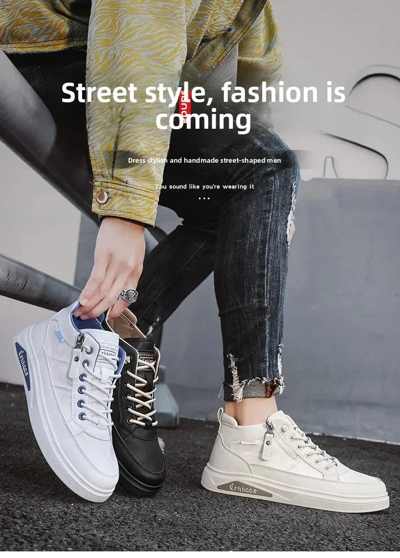 Men's Mid-top Shoes with Simple Solid Color Design Flat Bottom for All Seasons Durable  Anti-slip Lace-up Walking Casual Shoes