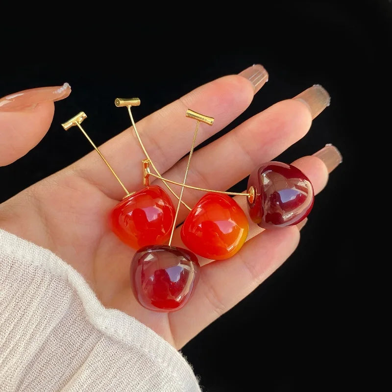 2025 New Fashion Pink Cherry Pendant Earrings For Women Kpop Sweet Lovely Acrylic Resin Fruit Long Drop Earrings Jewelry
