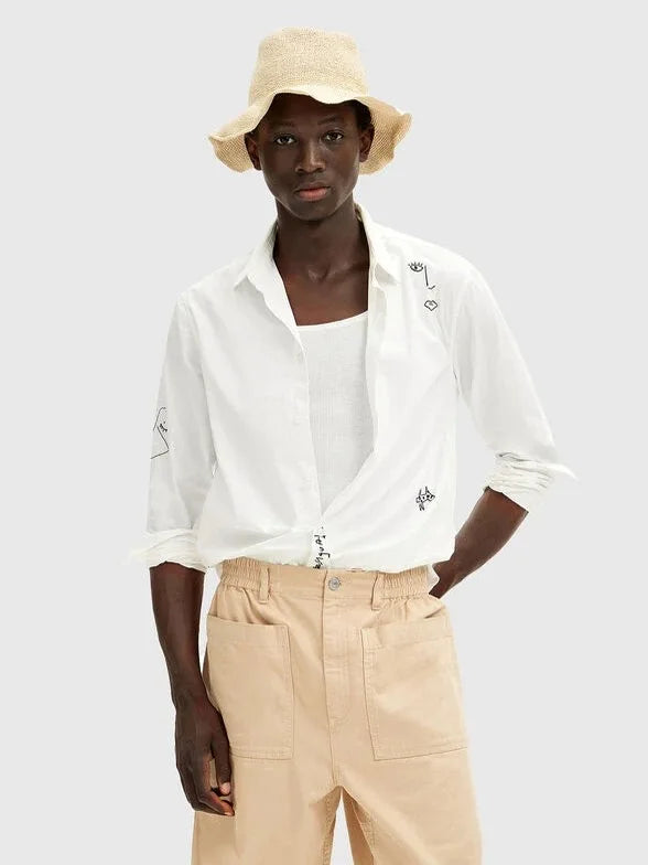 Original Spanish men's shirt with printed embroidery, designer style, light luxury, casual and loose fitting shirt