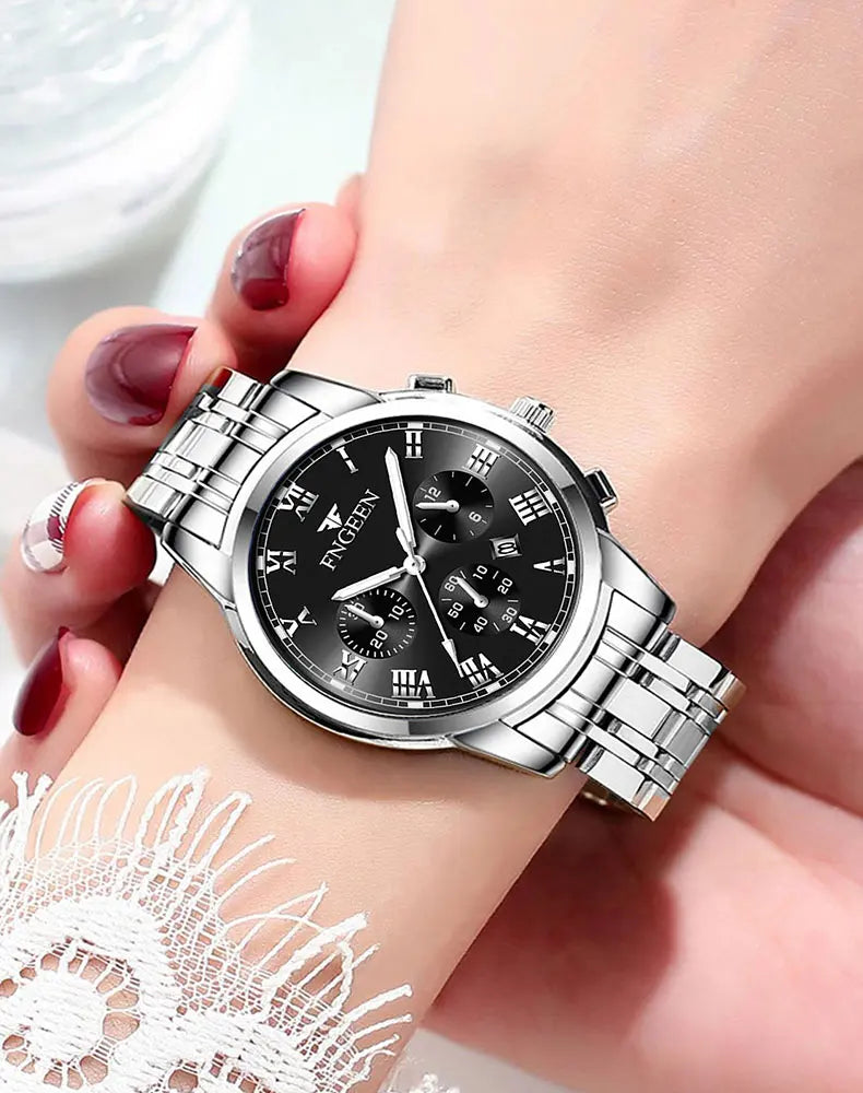 BINBOND 2pcs/Set Couple Watches Fashion Casual Men Ladies for Quartz Watch Lover Waterproof Stainless Steel Watch Valentine Gift