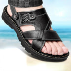 Men's Leather Summer Sandals 2025 Non-slip Thick-soled Comfort Soft Outdoor Beach Slippers