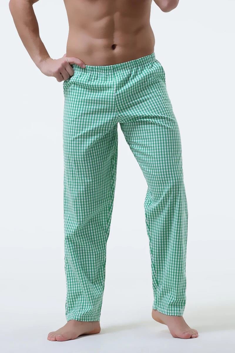 Pajama Pants Men's Pants Pure Cotton Home Pants Thin Summer Loose Plaid Cotton Home Pants Spring & Fall Air-Conditioned Pants