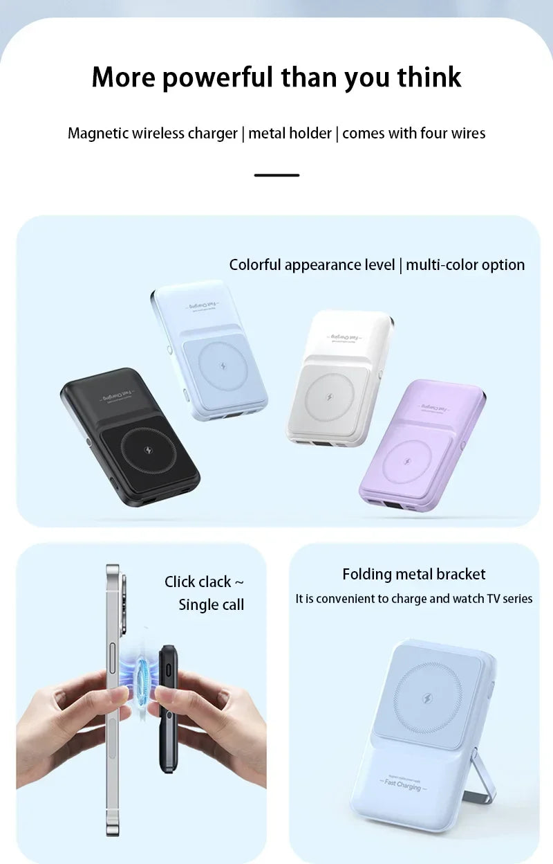 Magnetic Power Bank with Bracket 50000 MAh Large Capacity Built-in PD20W Two-way Fast Charging External Battery for iPhone