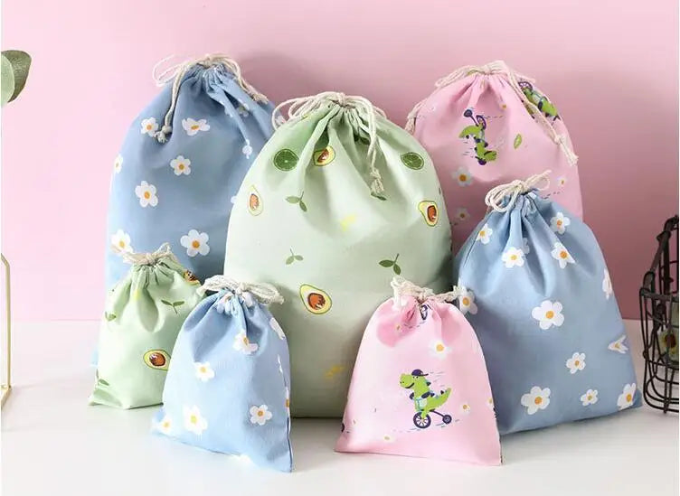 Women Girls Jewelry Lipstick Cosmetic Tote Rope Pouch String Bag Cute Small Large Coin Purse Key Earphone Drawstring Storage Bag