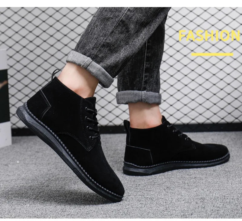 2025Men's Shoes High-top Casual Shoes High Quality Suede Chelsea Boots Fashion British Ankle Boots Business Oxfords Dress Shoes