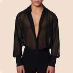 Summer Shirts for Men Black Thin Sheer Mens Shirt Breathable Casual Top Night Show Men