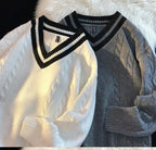 Autumn and Winter New 2024 Men's Casual Fashion Simple V-neck Loose Warm Sweater Men's Home Decoration Casua