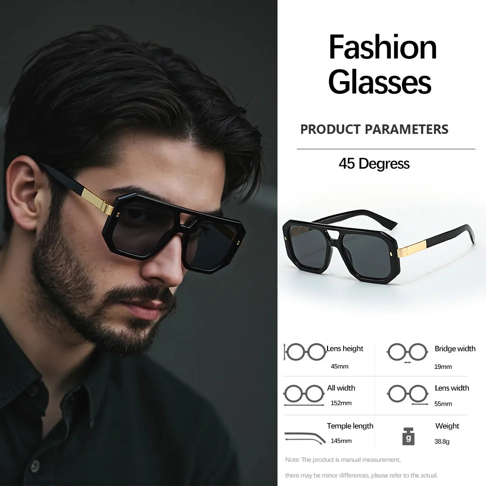 Sunglasses Men Art Geometry Double Frame Glasses Double Beam Glasses Square Frame Modern Minimalist Commuting Items