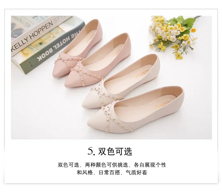 Woman Flats Shoes Rivet Spring Summer New Female Metal Pointed Toe Casaul Shoes Comfortable Flats Loafers Shoes