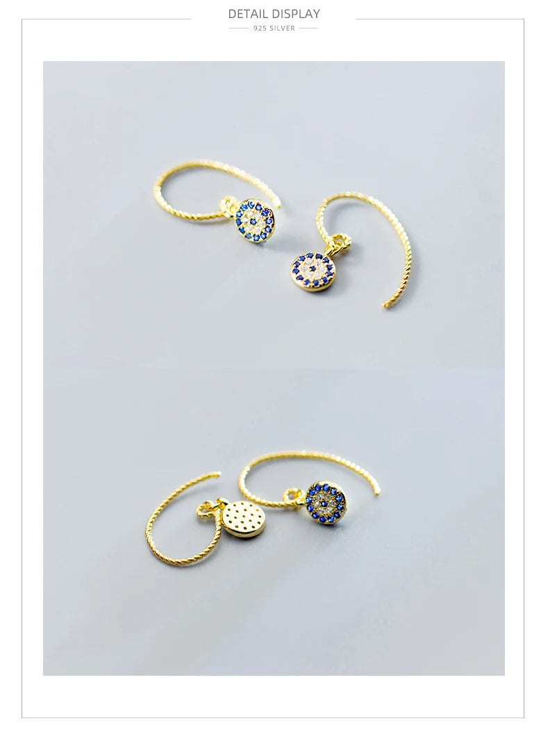 Modian New Blue Crystal Round Eyes Dangle Earrings for Women 925 Sterling Silver Gold Color Fashion Party Jewelry Gifts