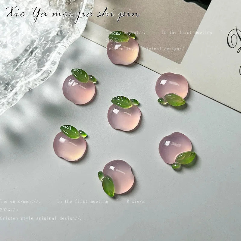 10pcs Kawaii Clear Peach Apple Nail Art Charms Resin Ice Transparent Fruit Rhinestones Nail Decorations DIY Jewelry Accessories