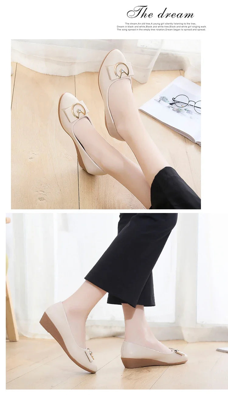 Flats Shoes Woman Foable Ballets Metal Buckle Bow Flats Lady Fall Shoes Girl Ballerina Dress Moccasin Rhinestone scintillation