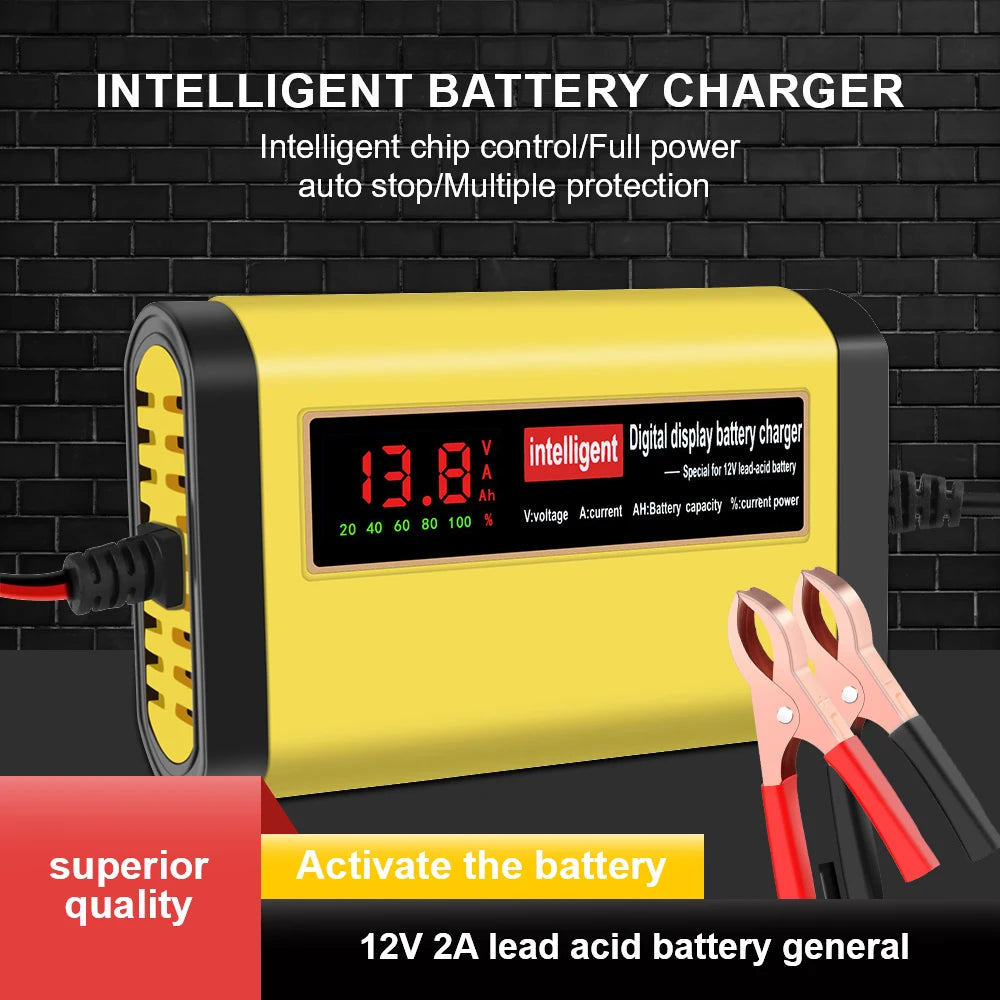 Full Automatic Car Battery Charger 2A Intelligent Fast Power Charging Digital LCD Display