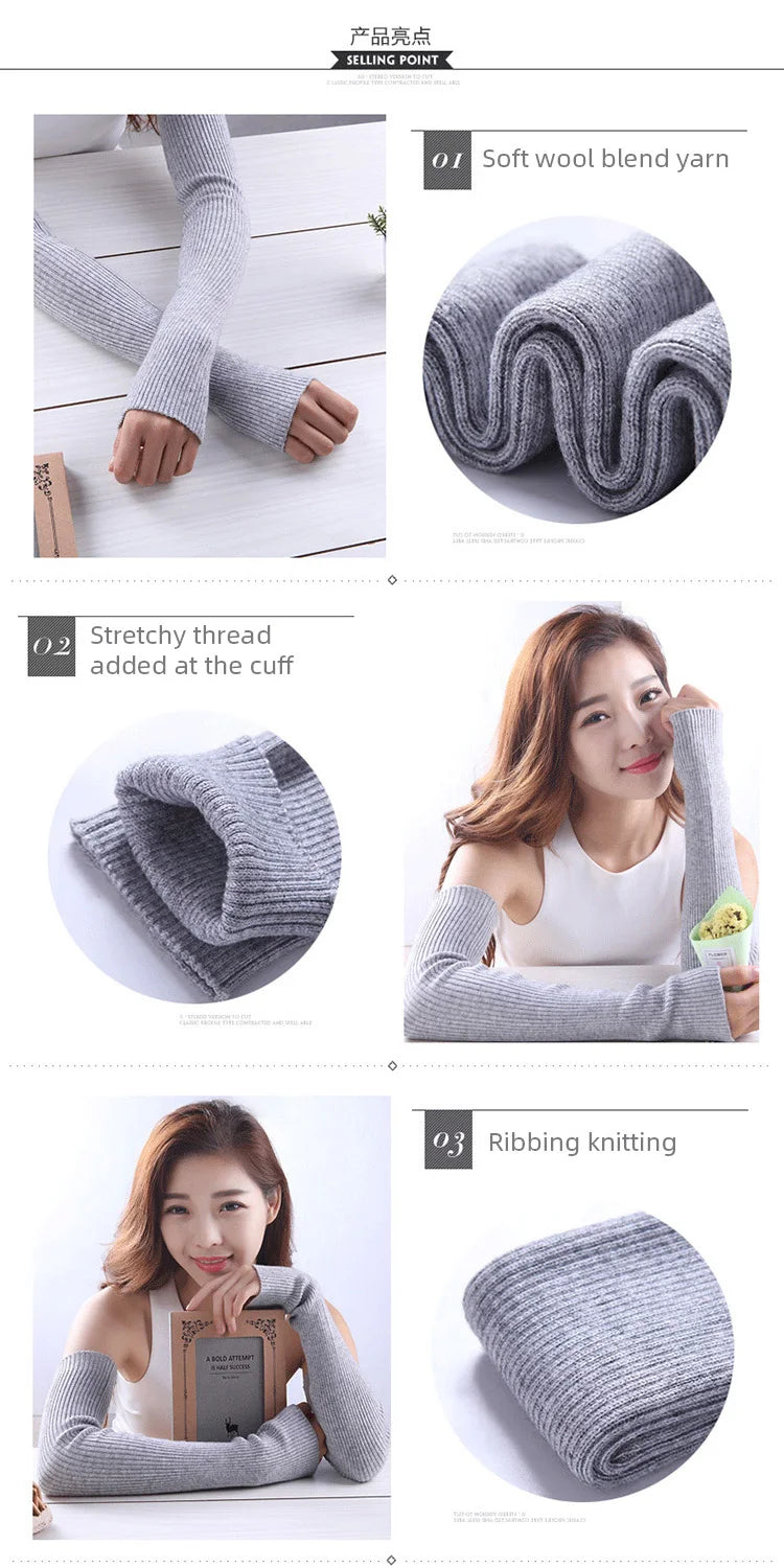 Autumn Winter 40 50 60CM Women's Wool Arm Warmers Knitted Woolen Arm Sleeve Solid Fine Long Knitted Fingerless Gloves Wholesale