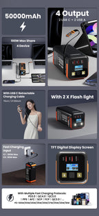 Power Bank 50000mAh 100W PD PPS Super Fast Charging Portable Spare Battery Type-C Retractable Cable Powerbank For Phone Laptop